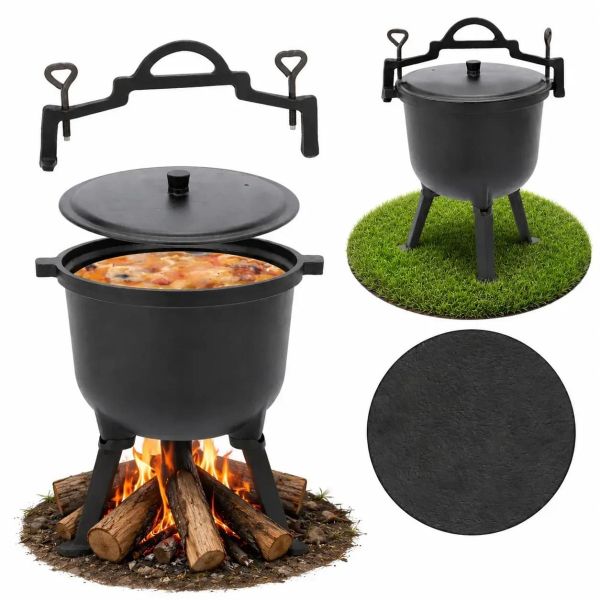 Туристичний чавунний казан 8 л Garden Line на 3 ніжках з кришкою та ручкою для перенесення (Польща) — фото, ціна 2389,00 грн