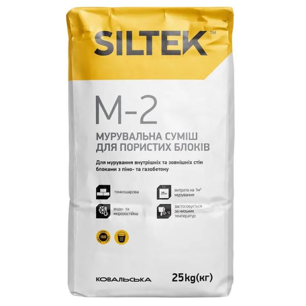 Кладочна суміш для пористих блоків Siltek М-2 Зима 25кг Siltek — фото, ціна 243,00 грн