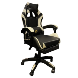 Геймерское кресло Primaveo с эргономичными подушками и выдвижной подставкой для ног, Черный/Белый