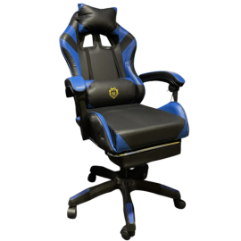 Геймерское кресло Primaveo с эргономичными подушками и выдвижной подставкой для ног, Черный/Синий