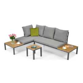 Комплект садовой мебели LAGOS (угловой диван+столик) из стали, с подушками, Серый