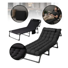 Складний туристичний лежак з матрацом та підголівником, регульований садовий шезлонг