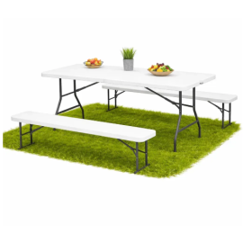 Набір садових меблів складаний (Стіл + 2 лавки) 180 см, Білий