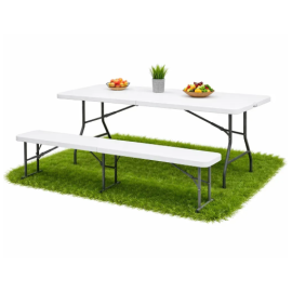 Набір садових меблів складаний (Стіл + лавка) 180 см, Білий