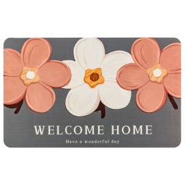 Вологопоглинаючий килимок 500х800х3мм Welcome home з квітками — Купити Вологопоглинаючі килимки діатомітові для ванної, кухні та передпокою (швидковисихаючі протиковзкі килимки)