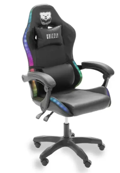 Геймерське крісло Grizzly з RGB LED підсвіткою (12 режимів), Чорний — фото, ціна 3900,00 грн