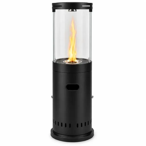 Уличный газовый обогреватель Gordon 11 кВт с эффектом пламени и защитным стеклянным экраном для террасы, сада, ресторана (Черный) Gordon — фото, цена 11190,00 грн