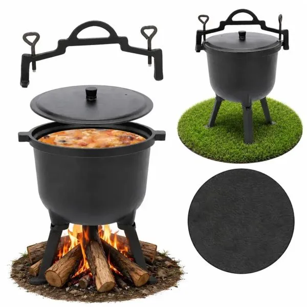Туристичний чавунний казан 11 л Garden Line на 3 ніжках з кришкою та ручкою для перенесення (Польща) — фото, ціна 2899,00 грн