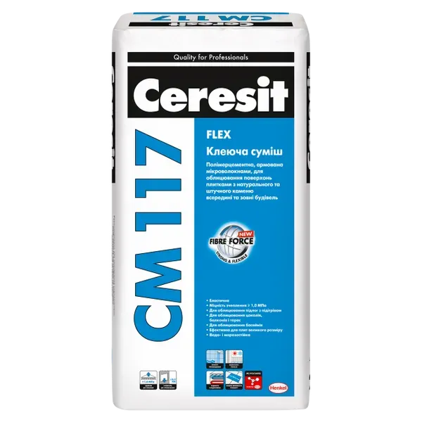 Клеюча суміш для плитки з природного та штучного каменя CERESIT CM 117 FLEX Ceresit — фото, ціна 606,00 грн