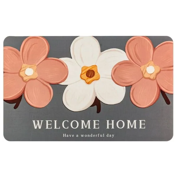 Влагопоглощающий коврик 500х800х3мм Welcome home с цветами — фото, цена 400,00 грн