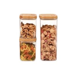 Набір акрилових контейнерів Max Plus (3шт) з бамбуковою кришкою, 2шт -1,1л, 1шт - 2,25л