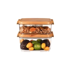 Набір контейнерів акрилових ProPlus (2шт) прямокутної форми з бамбуковою кришкою, 1,4л і 2л