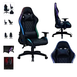Геймерське комп'ютерне крісло з RGB-підсвічуванням, 2 ергономічними подушками та регулюванням кута нахилу спинки, Чорний — Купити Товари для дому та саду — меблі, теплиці, садові обприскувачі