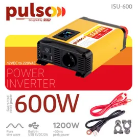 Перетворювач напруги PULSO/ISU- 600/12V-220V/600W/LCD/USB-5VDC2.0A/син.хвиля/клеми — Купити Енергозабезпечення — генератори, павербанки, сонячні панелі