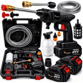 Акумуляторна мийка високого тиску LEO TOOLS 48V + 2 акумулятори (Польща) — Купити Автотовари — автопилососи, троси, каністри, пускозарядні та зарядні пристрої, акумуляторні мийки