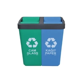 Контейнер для сортування сміття подвійний для паперу і пластику, зелений/синій, 40+40л, 55*35,5*59см