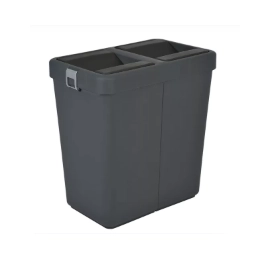 Відро для сміття подвійне 40+40л пластикове антрацит, з поворотною кришкою 55*35,5*59см
