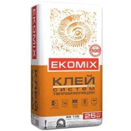 Клей EKOMIX для приклеивания и армирования минераловатных и пенополистирольных плит, 25 кг