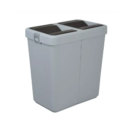 Відро для сміття подвійне 14+14л пластикове сіре, з поворотною кришкою