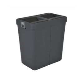 Відро для сміття подвійне 14+14л пластикове антрацит, з поворотною кришкою