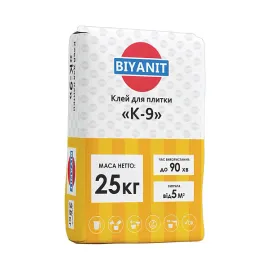 Клей для плитки К-9, 25кг BІYANIT — Купити Будівельний клей — для пінопласту, гіпсокартону, газоблоку, плитки