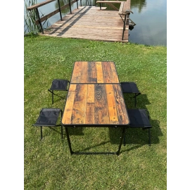 Раскладной усиленный столик + 4 стула для пикника 120см (коричневый-дерево)