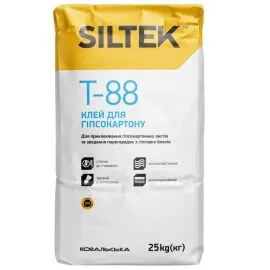 Клей для гіпсокартону Siltek Т-88 25кг — Купити Клей для гіпсокартону – швидкий та надійний монтаж стін і стель