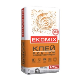 Клей EKOMIX для приклеивания и армирования минераловатных и пенополистирольных плит, 25 кг.