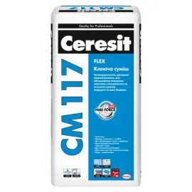 Клеюча суміш для плитки з природного та штучного каменя CERESIT CM 117 FLEX — Купити Будівельний клей — для пінопласту, гіпсокартону, газоблоку, плитки