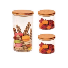 Набір акрилових контейнерів Harmony (3шт) круглих з бамбуковою кришкою, 2шт по 0,8л, 1шт - 1,6