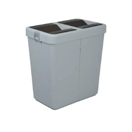 Відро для сміття подвійне 40+40л пластикове сіре, з поворотною кришкою 55*35,5*59см