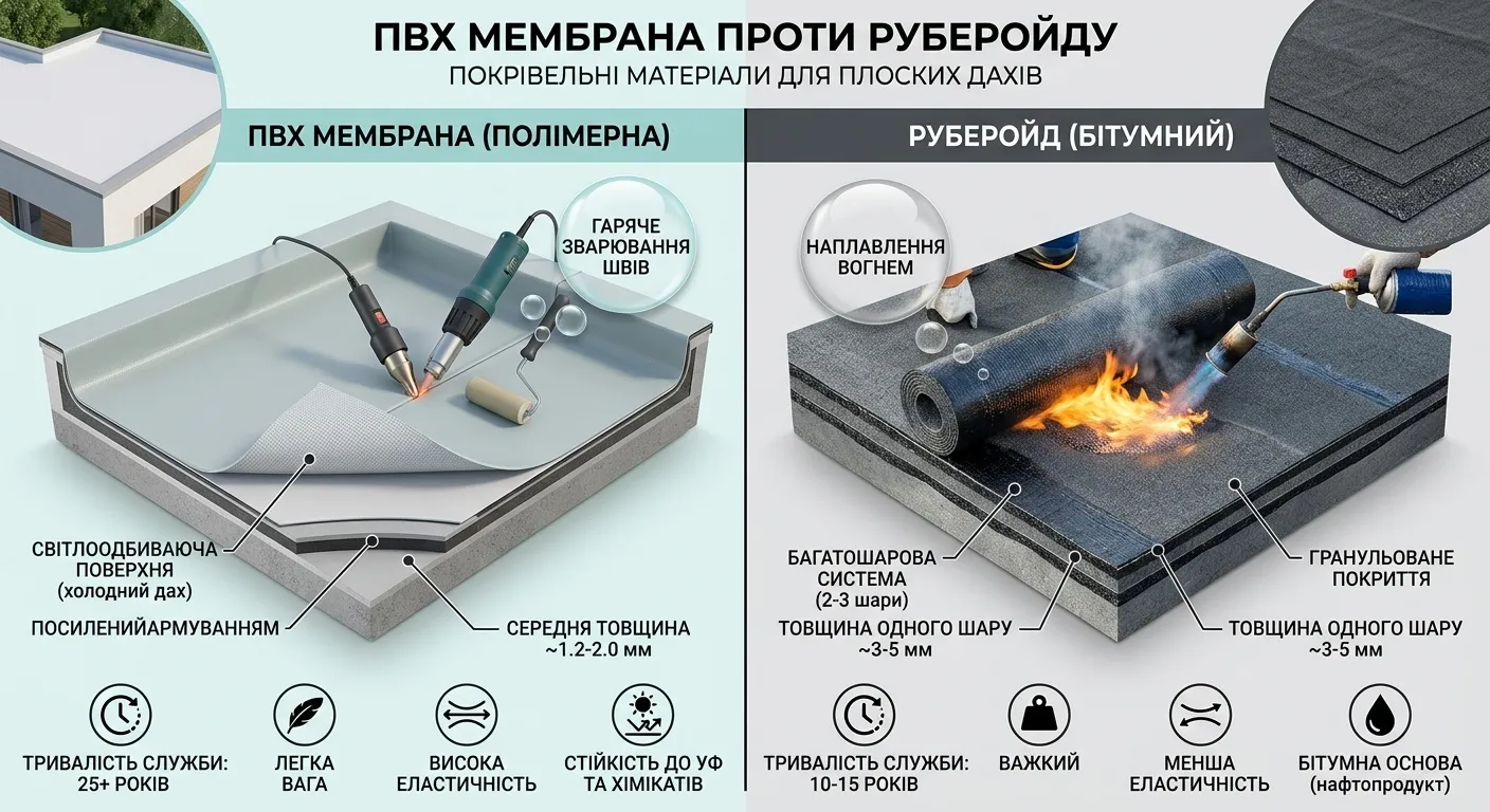 Порівняння пвх мембрани та руберойду